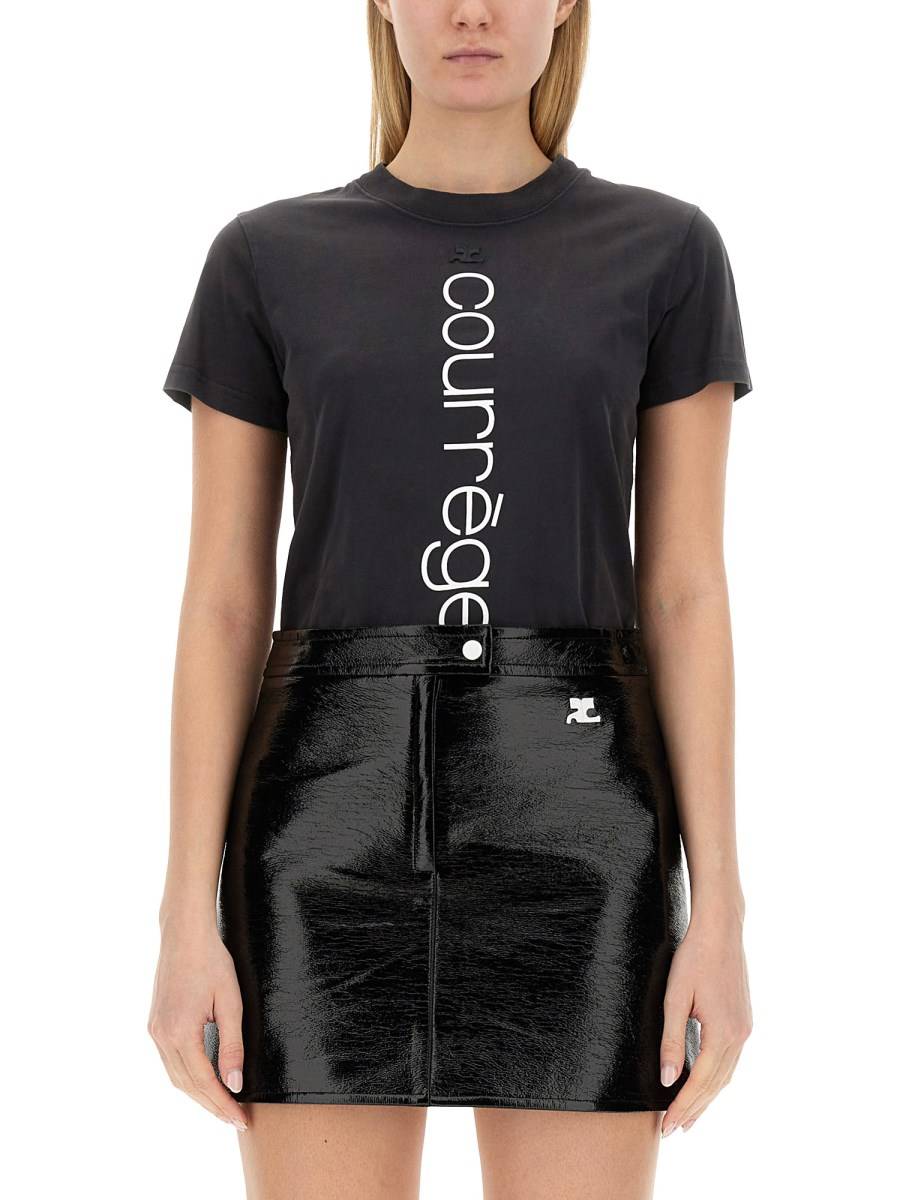 COURREGES T-SHIRT IN JERSEY DI COTONE CON LOGO