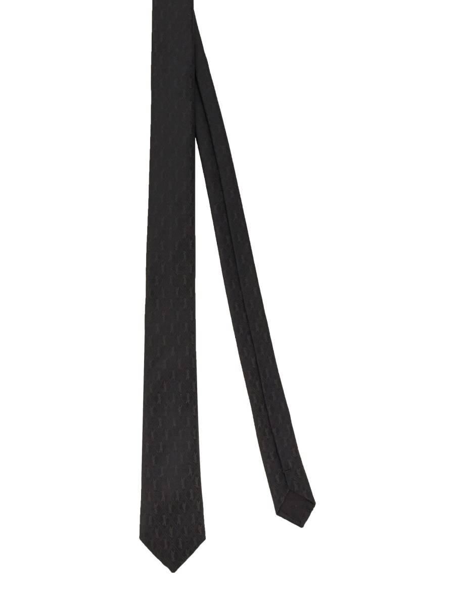 SAINT LAURENT CRAVATTA SOTTILE MONOGRAM IN JACQUARD DI SETA