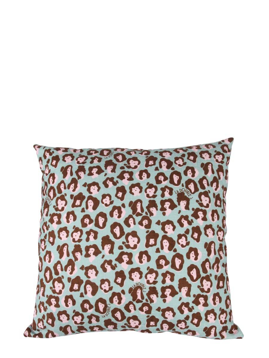LA DOUBLEJ CUSCINO QUADRATO IN COTONE CON STAMPA LADY LEOPARD