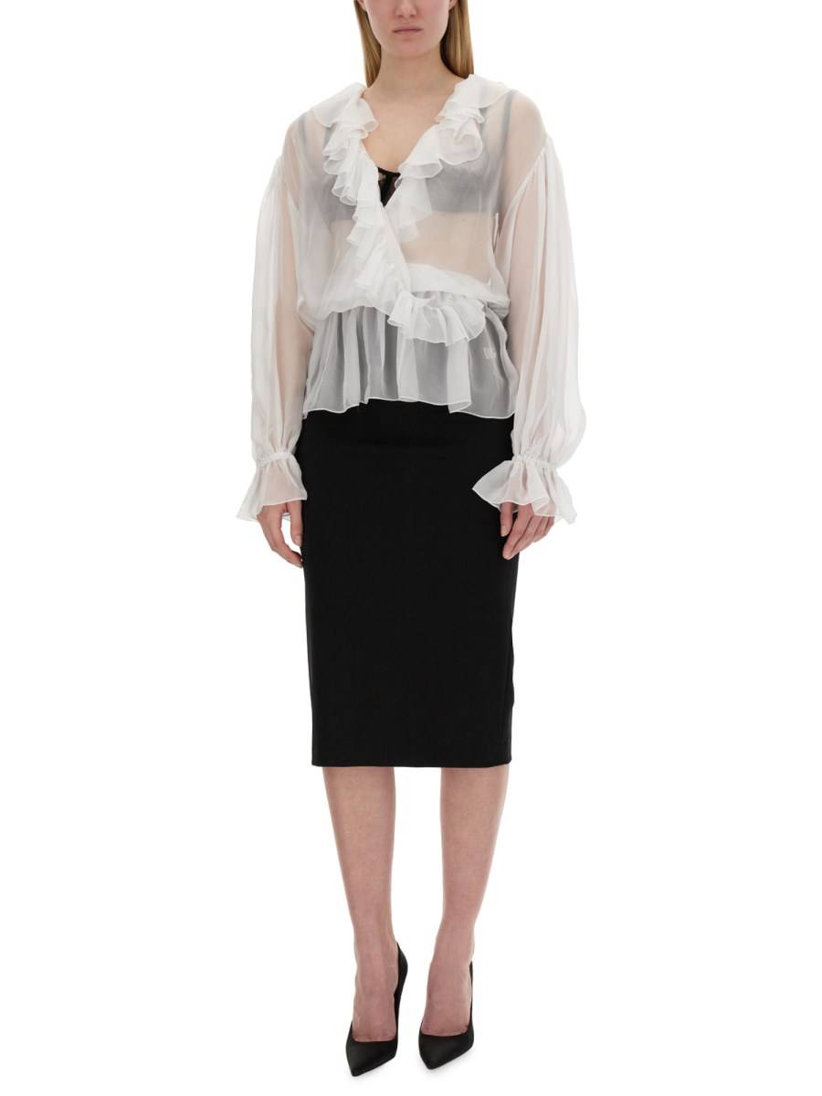 DOLCE & GABBANA BLUSA IN CHIFFON CON VOLANT