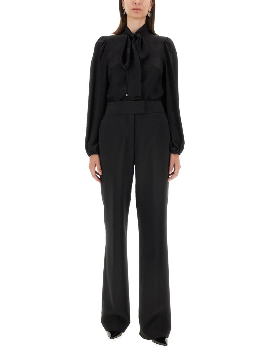 DOLCE & GABBANA CAMICIA IN CHARMEUSE STAMPA LOGO