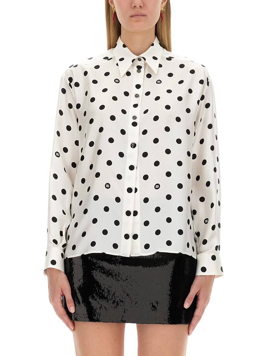 DOLCE & GABBANA CAMICIA IN TWILL DI SETA STAMPA POIS