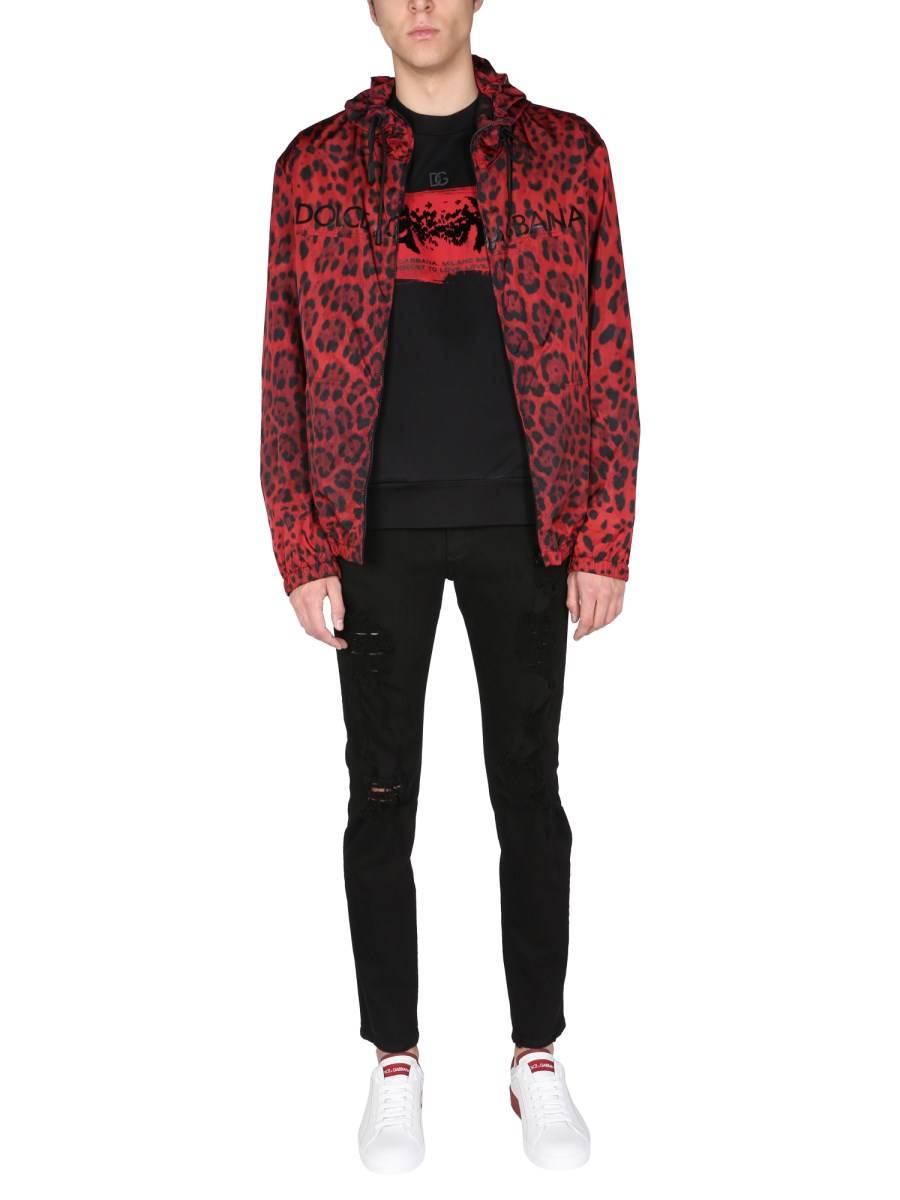 DOLCE & GABBANA GIACCA IN NYLON CON STAMPA ANIMALIER