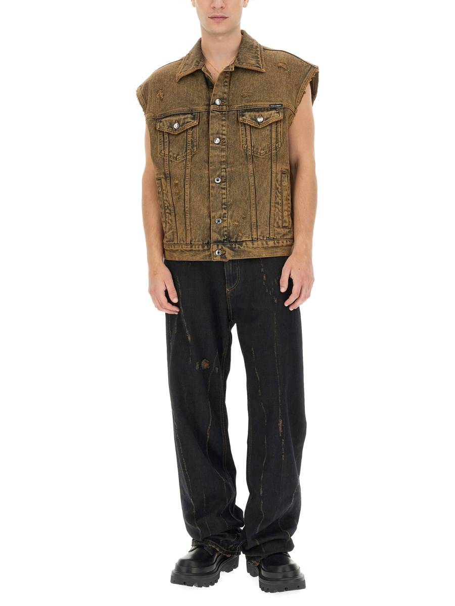 DOLCE & GABBANA GILET IN DENIM DI COTONE SOVRATINTO