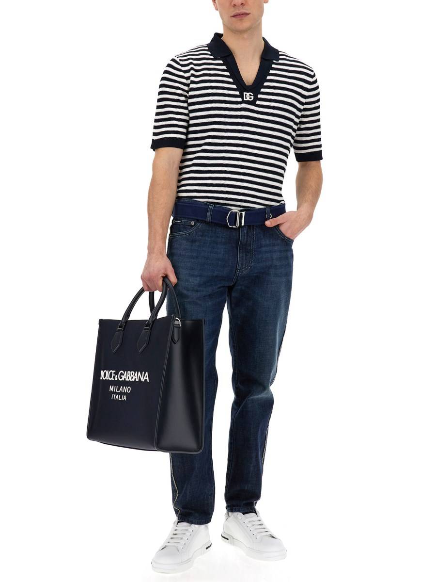 DOLCE & GABBANA POLO CON MOTIVO RIGA E SCOLLO A V
