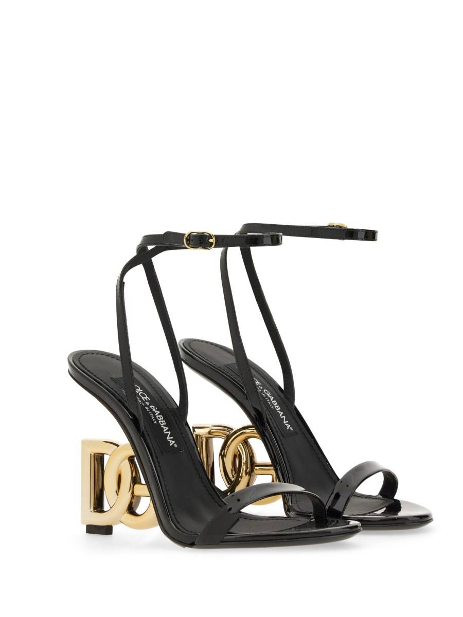 DOLCE & GABBANA SANDALO IN PELLE CON TACCO LOGO
