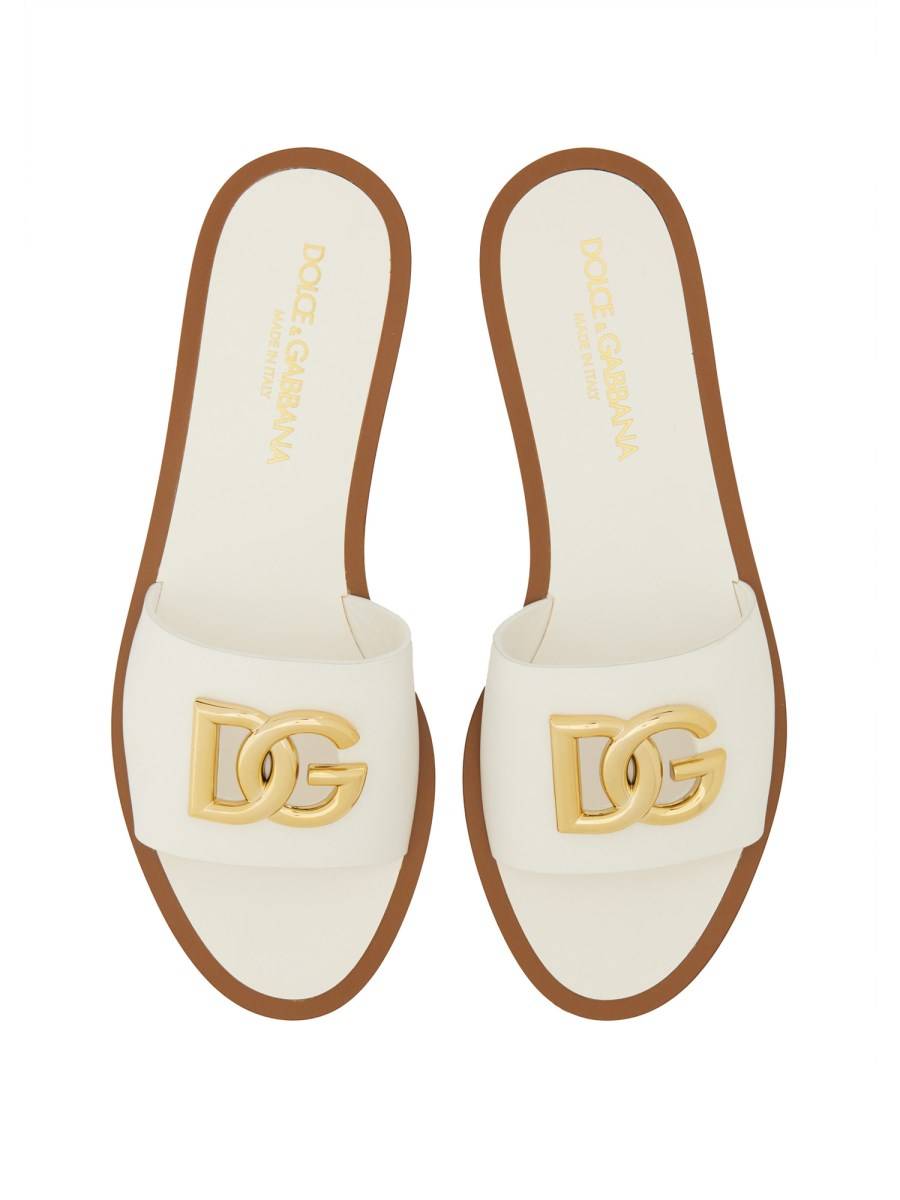 DOLCE & GABBANA SANDALO SLIDE IN PELLE CON LOGO