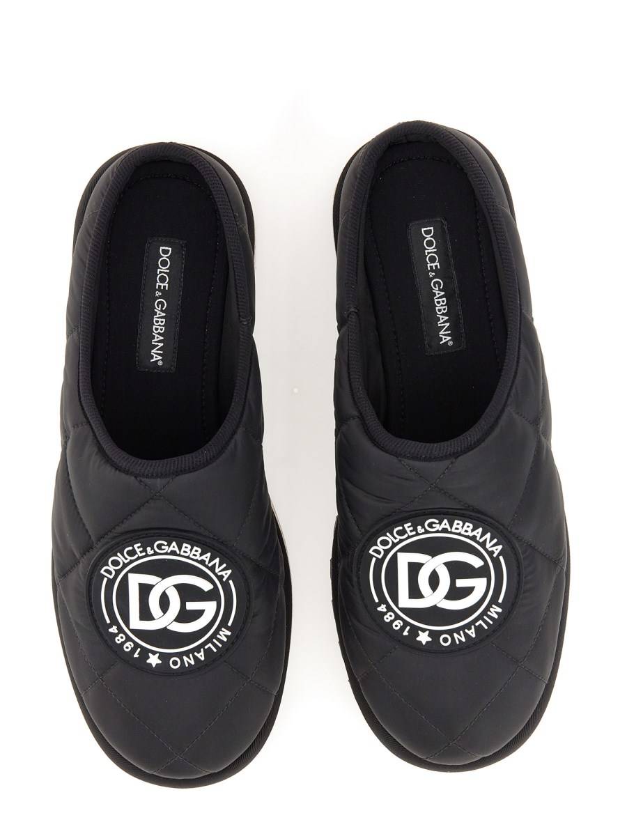 DOLCE & GABBANA SLIPPER IN NYLON TRAPUNTATO CON LOGO