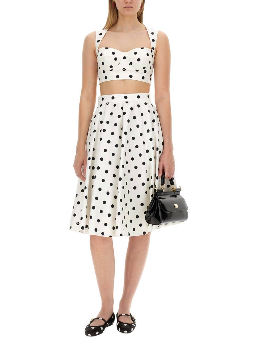 DOLCE & GABBANA TOP BUSTIER IN COTONE STAMPA POIS