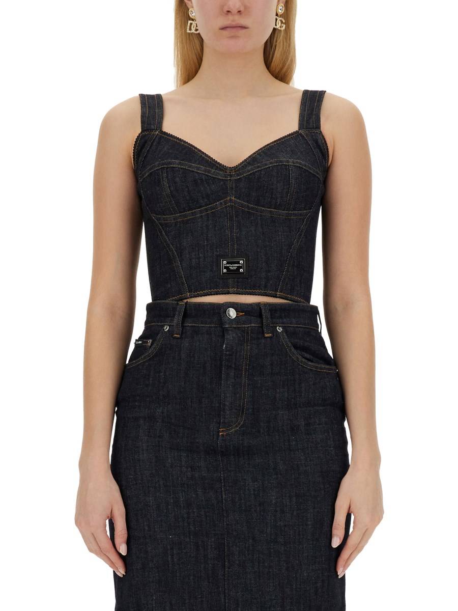 DOLCE & GABBANA TOP BUSTIER IN DENIM DI COTONE
