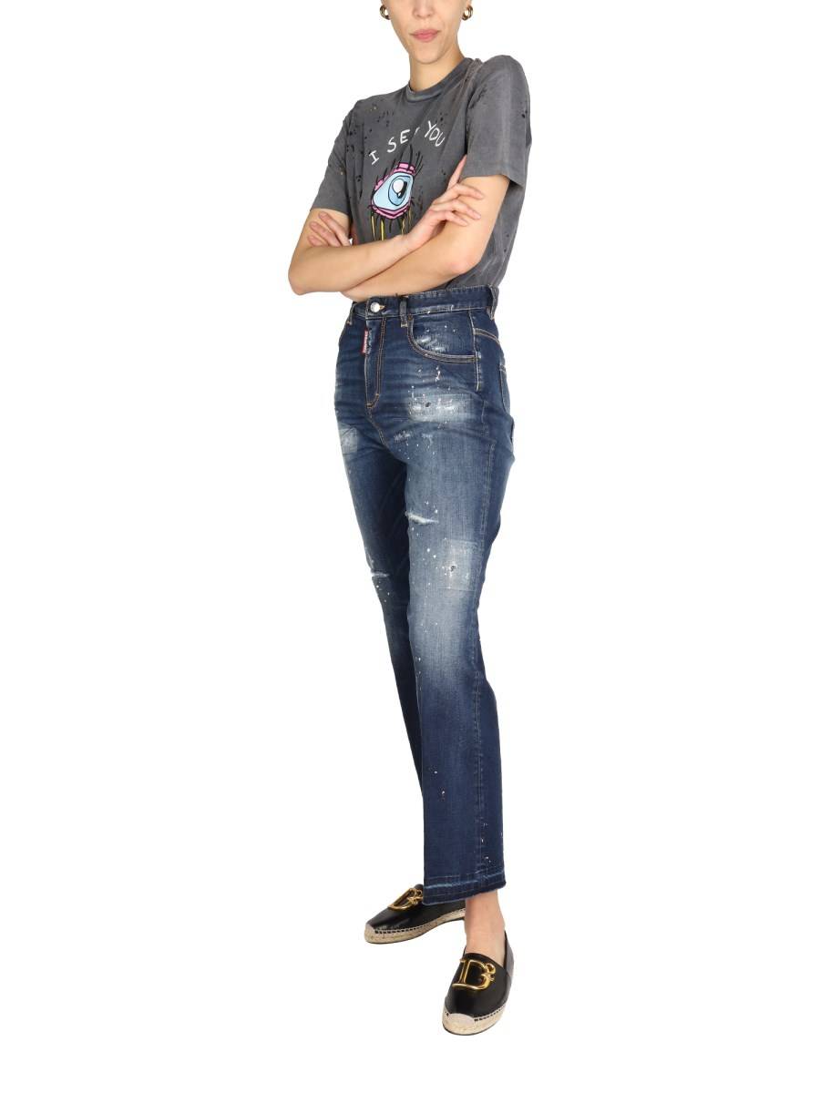 DSQUARED JEANS WIDE LEG IN DENIM DI COTONE