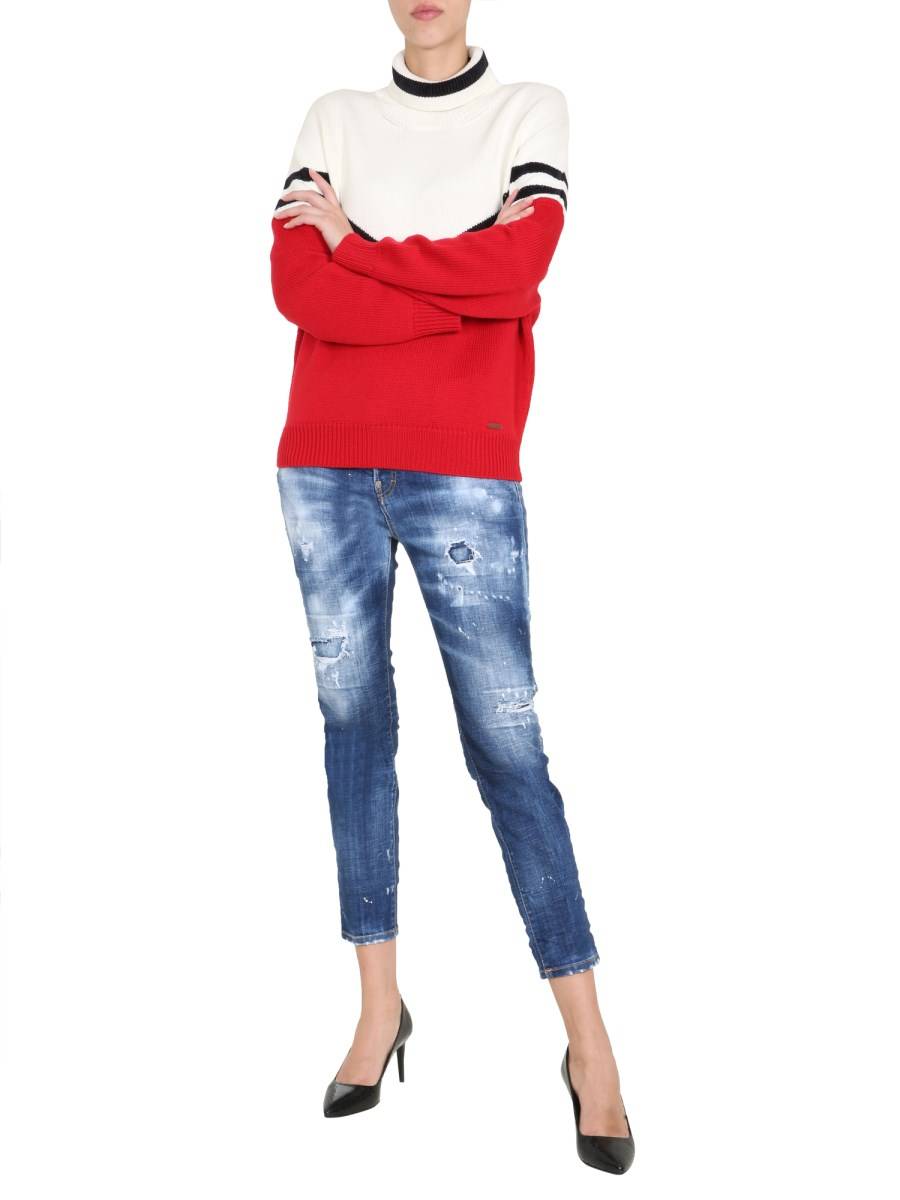 DSQUARED MAGLIA COLLO ALTO IN LANA COLORBLOCK