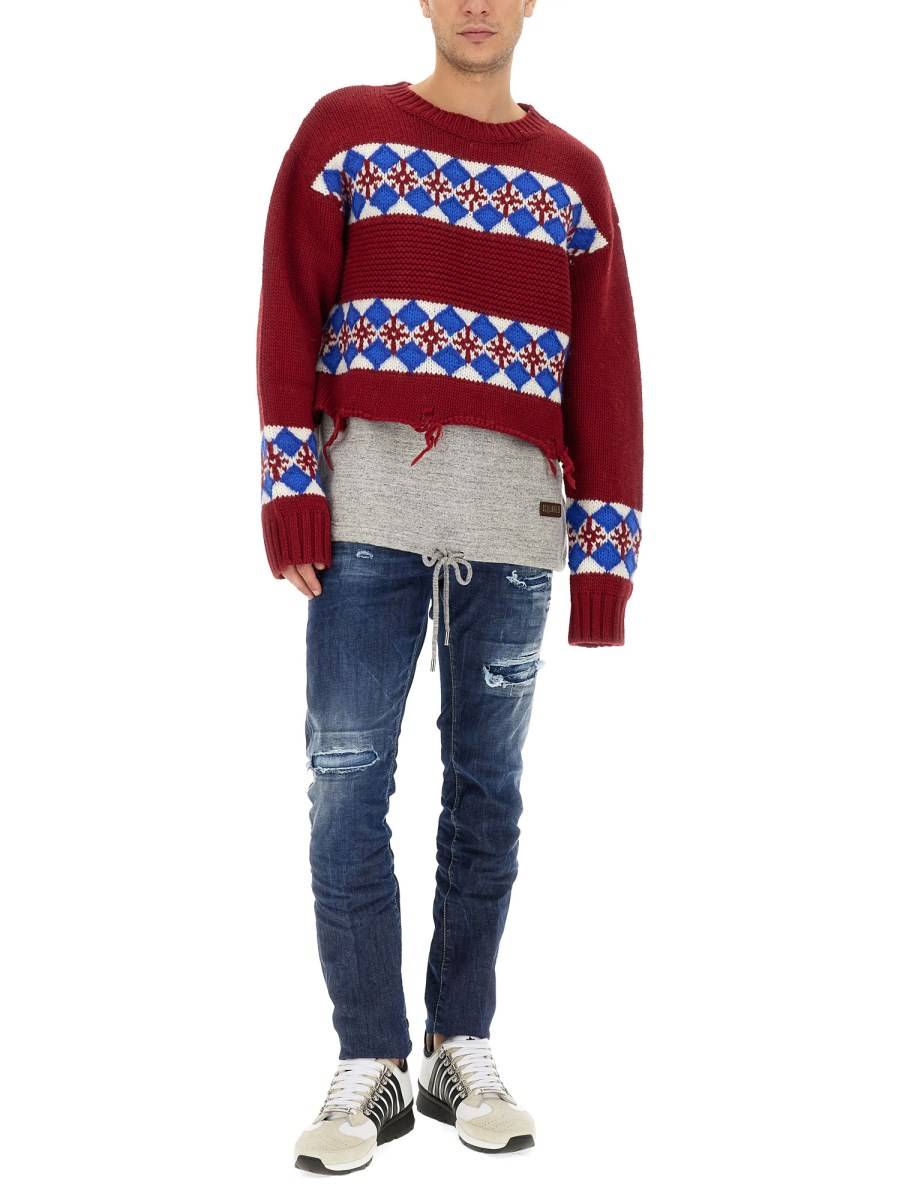 DSQUARED MAGLIA HYBRID JACQUARD IN LANA