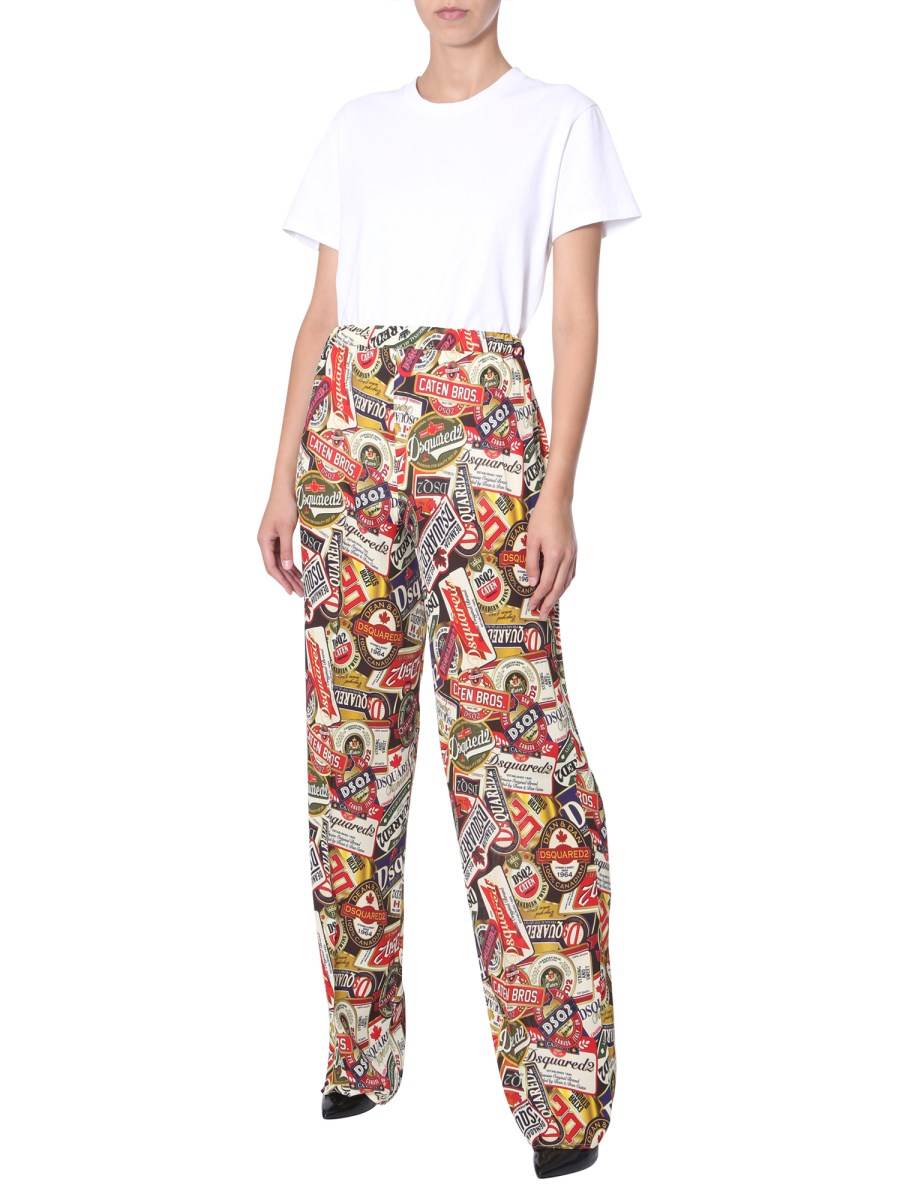 DSQUARED PANTALONE AMPIO CON STAMPA MIX LOGO