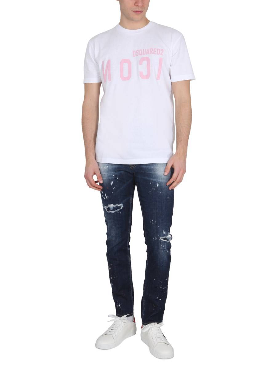 DSQUARED T-SHIRT CON STAMPA LOGO IN COTONE
