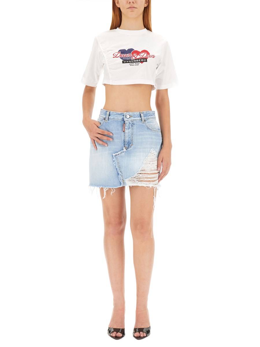 DSQUARED T-SHIRT CROPPED FIT IN JERSEY DI COTONE