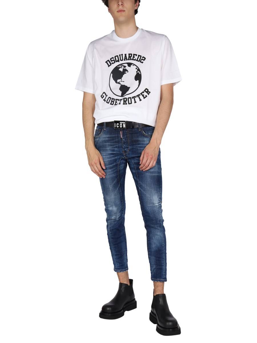 DSQUARED T-SHIRT "GLOBETROTTER" IN COTONE