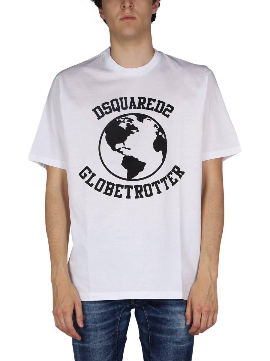 DSQUARED T-SHIRT "GLOBETROTTER" IN COTONE