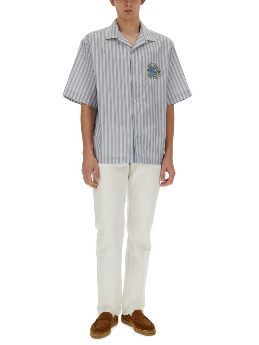 ETRO CAMICIA BOWLING A RIGHE CON LOGO RCAMATO