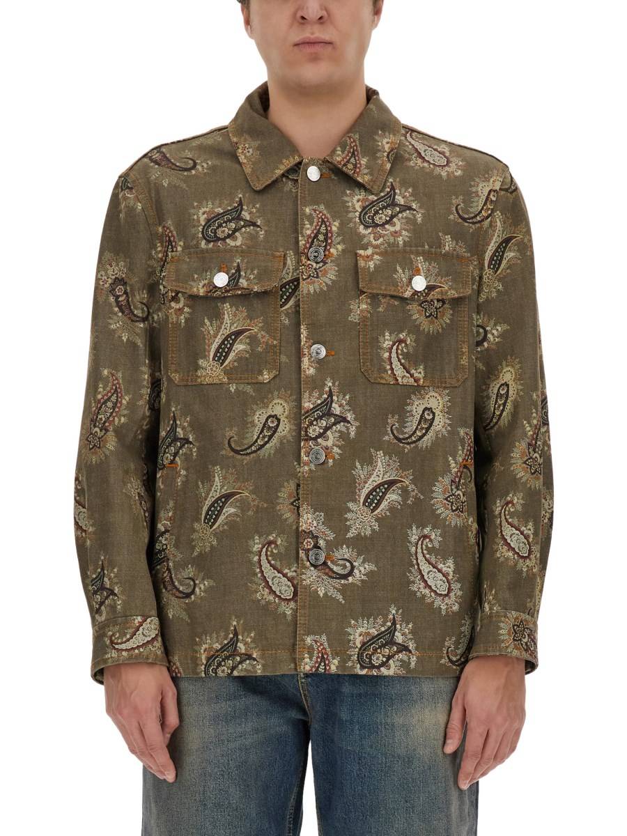 ETRO CAMICIA IN DENIM DI COTONE CON STAMPA PAISLEY