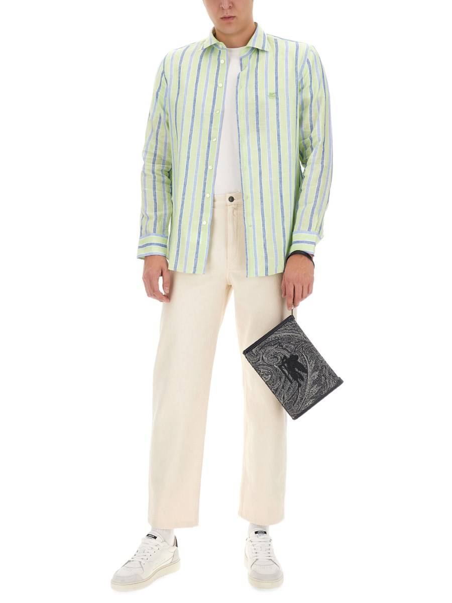 ETRO CAMICIA PEGASO IN LINO CON MOTIVO RIGA