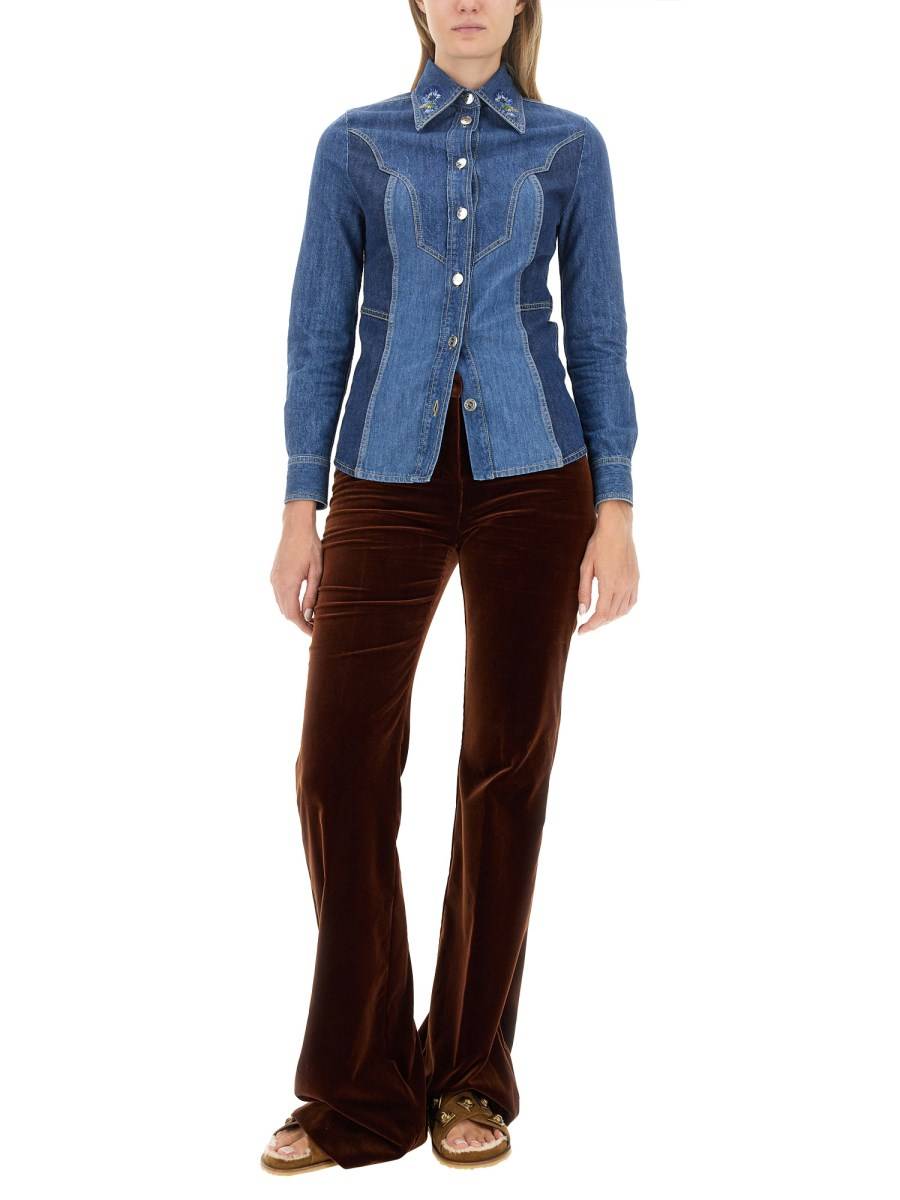 ETRO CAMICIA SLIM FIT IN DENIM DI COTONE