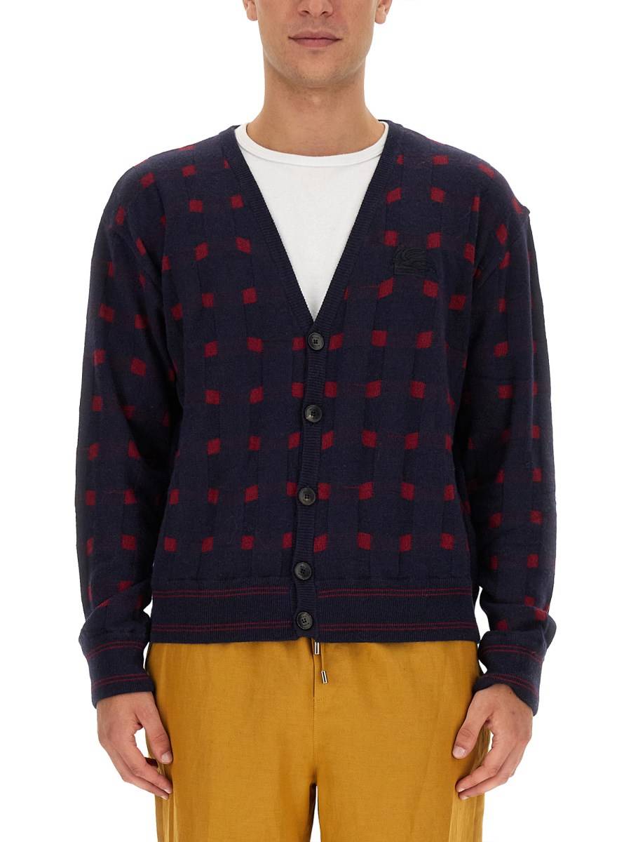 ETRO CARDIGAN IN LANA CON SCOLLO A V