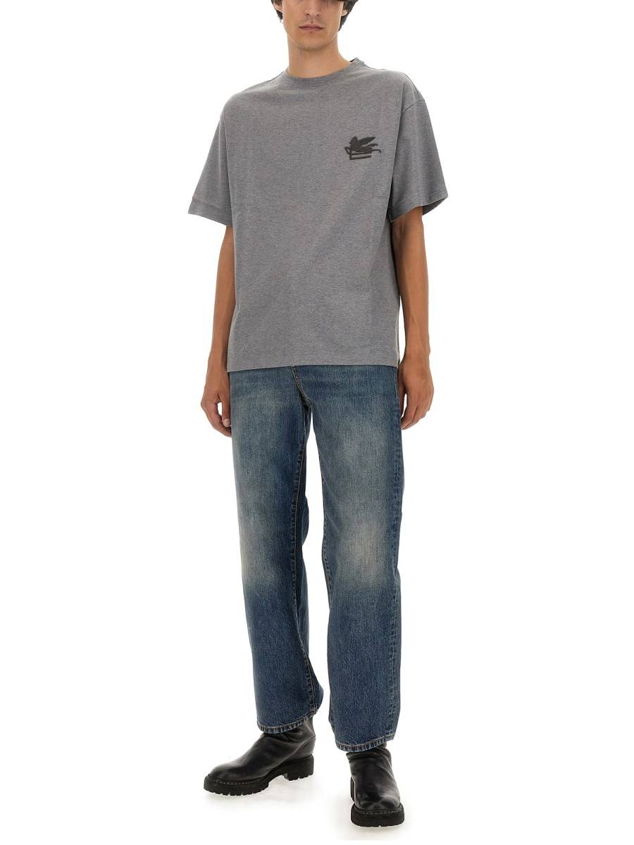 ETRO T-SHIRT IN JERSEY DI COTONE CON RICAMO PEGASO