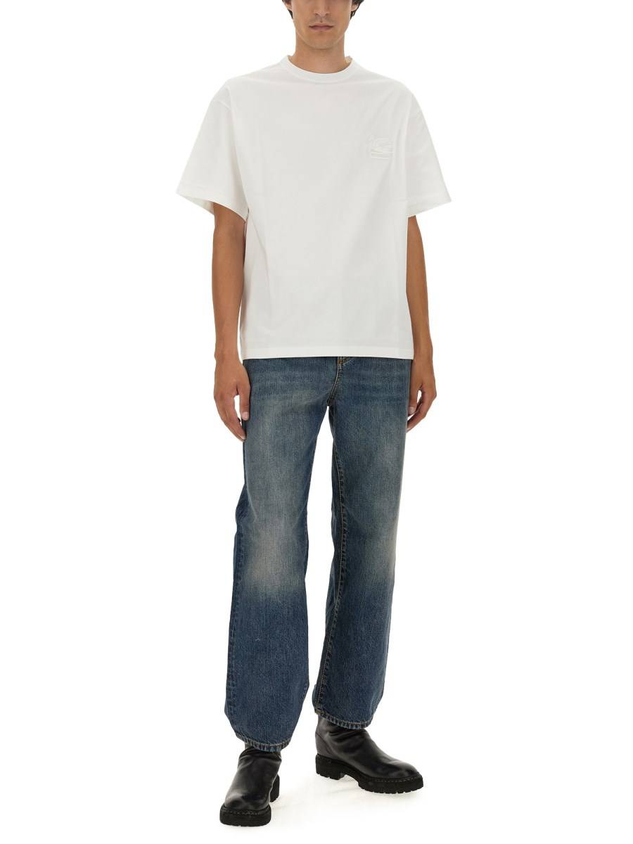 ETRO T-SHIRT IN JERSEY DI COTONE CON RICAMO PEGASO