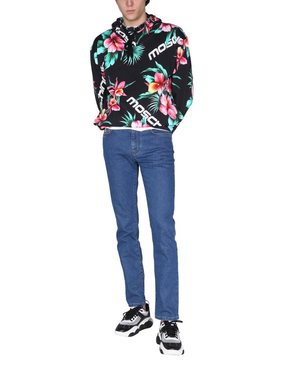 MOSCHINO FELPA CON CAPPUCCIO E STAMPA IBISCUS CON LOGO LETTERING