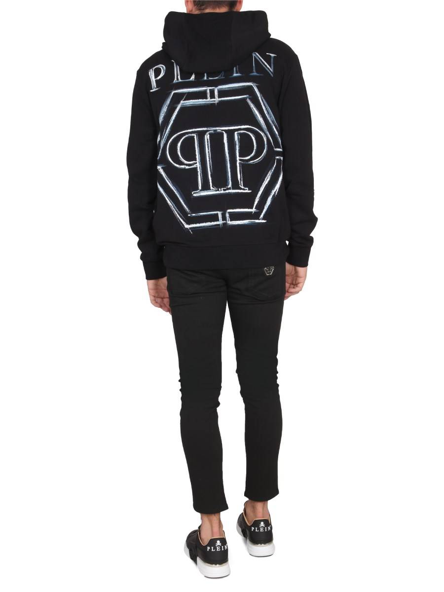 PHILIPP PLEIN FELPA CON CAPPUCCIO E STAMPA LOGO IN COTONE