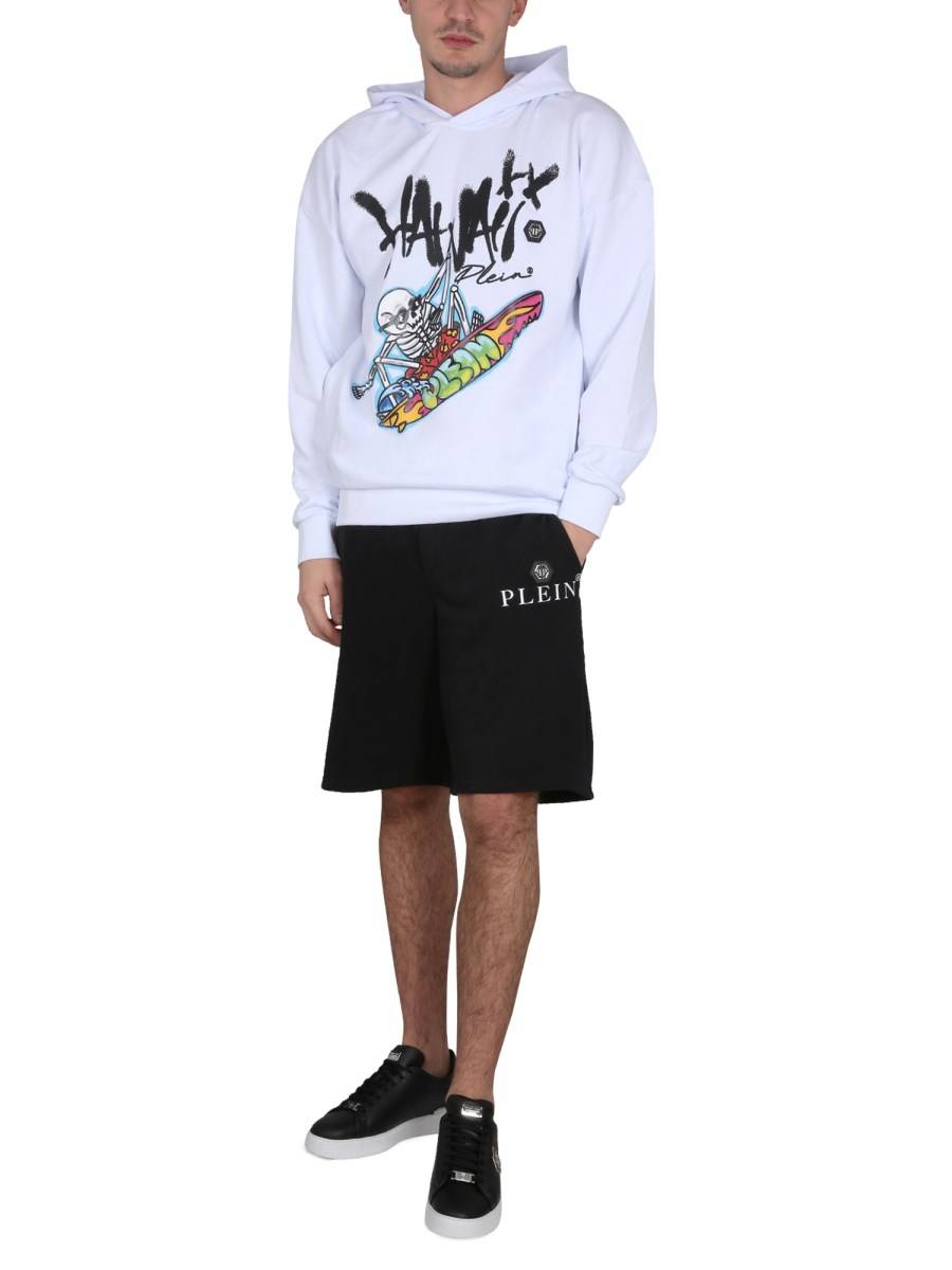 PHILIPP PLEIN FELPA CON CAPPUCCIO IN COTONE CON STAMPA LOGO