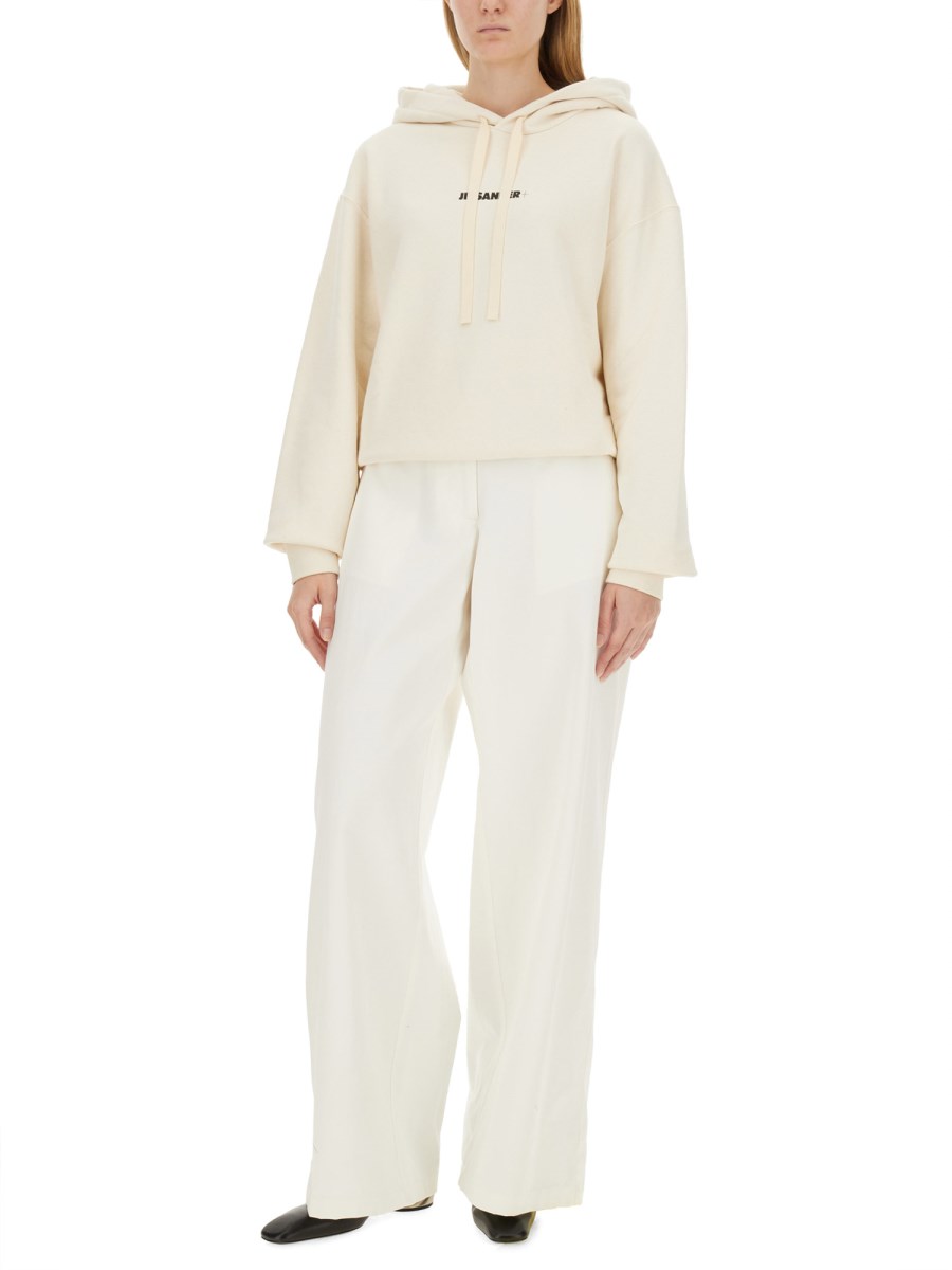 JIL SANDER FELPA CON CAPPUCCIO IN COTONE CON STAMPA LOGO