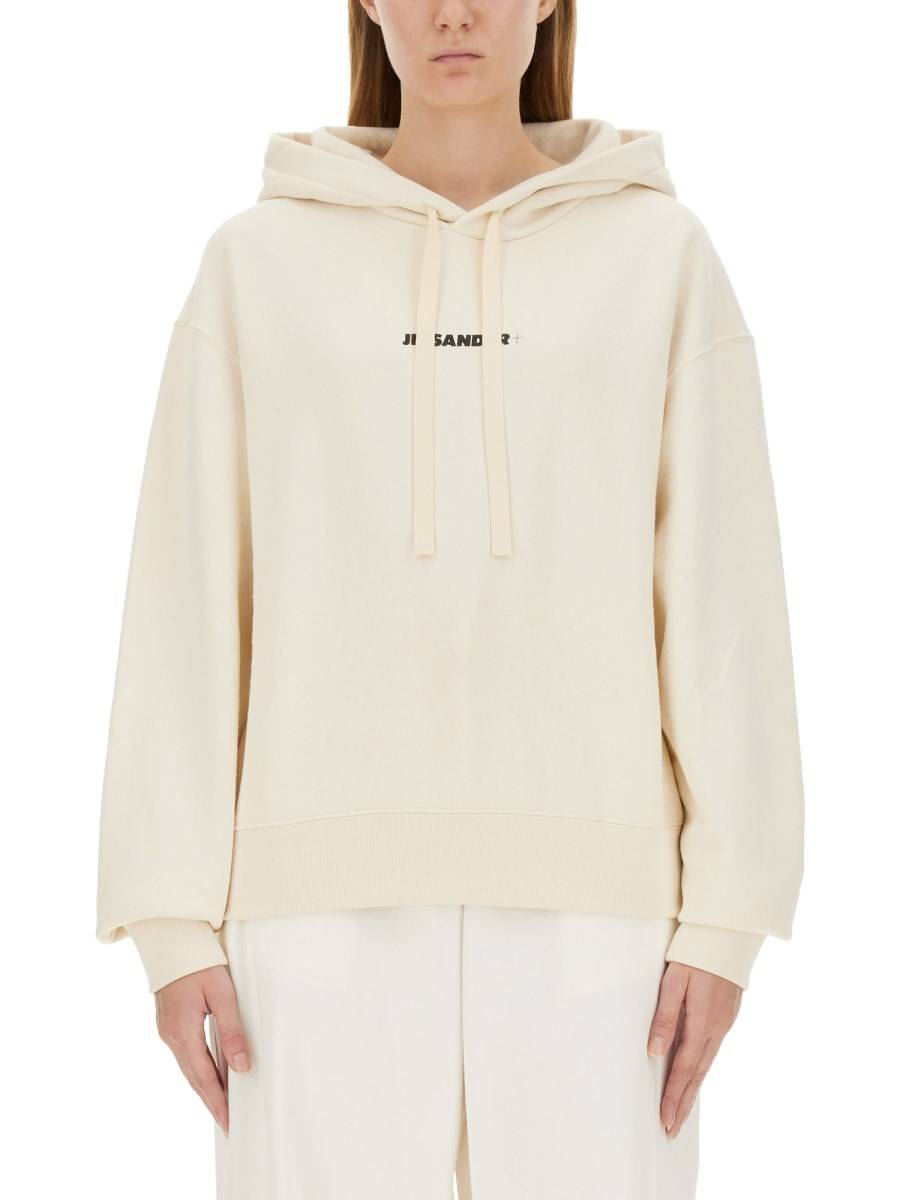 JIL SANDER FELPA CON CAPPUCCIO IN COTONE CON STAMPA LOGO