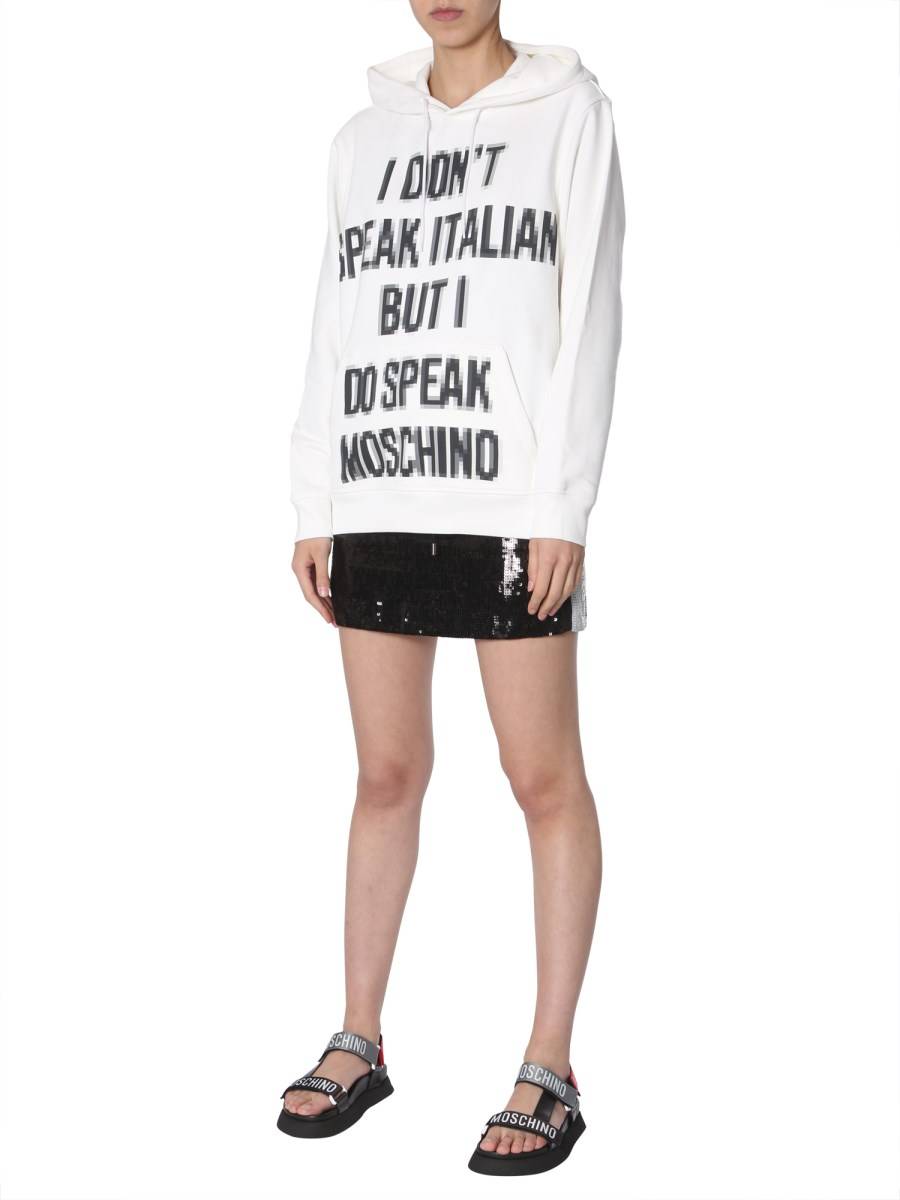 MOSCHINO FELPA CON CAPPUCCIO IN COTONE CON STAMPA SLOGAN PIXEL