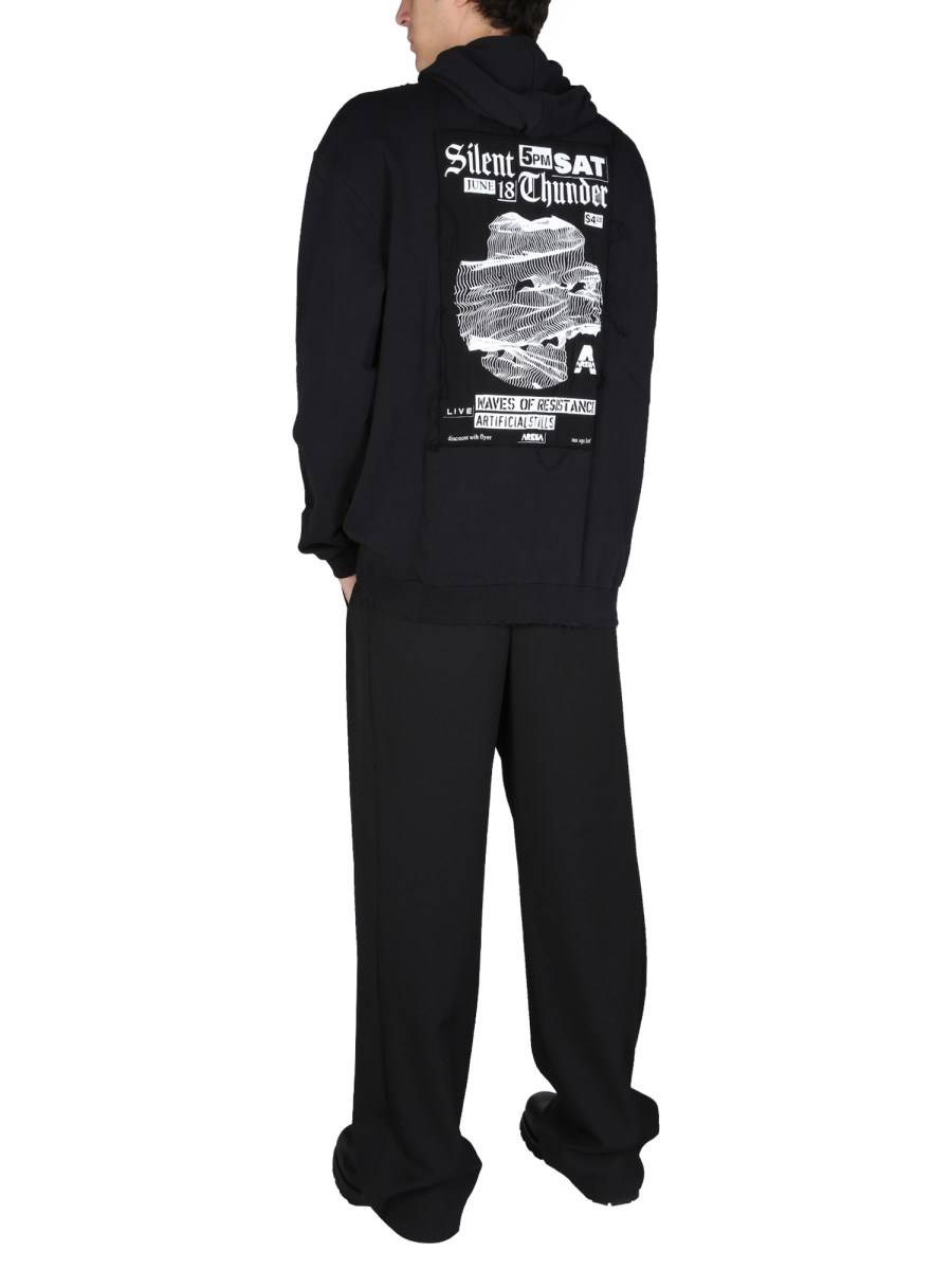 FRED PERRY X RAF SIMONS FELPA CON CAPPUCCIO IN COTONE EFFETTO DESTROIED