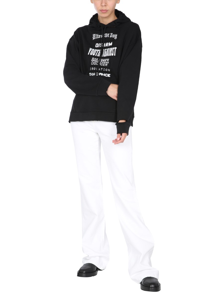 RAF SIMONS FELPA CON CAPPUCCIO IN FELPA DI COTONE CON PATCH "RITES OF JOY"