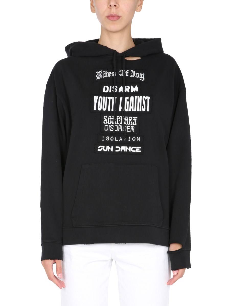 RAF SIMONS FELPA CON CAPPUCCIO IN FELPA DI COTONE CON PATCH "RITES OF JOY"