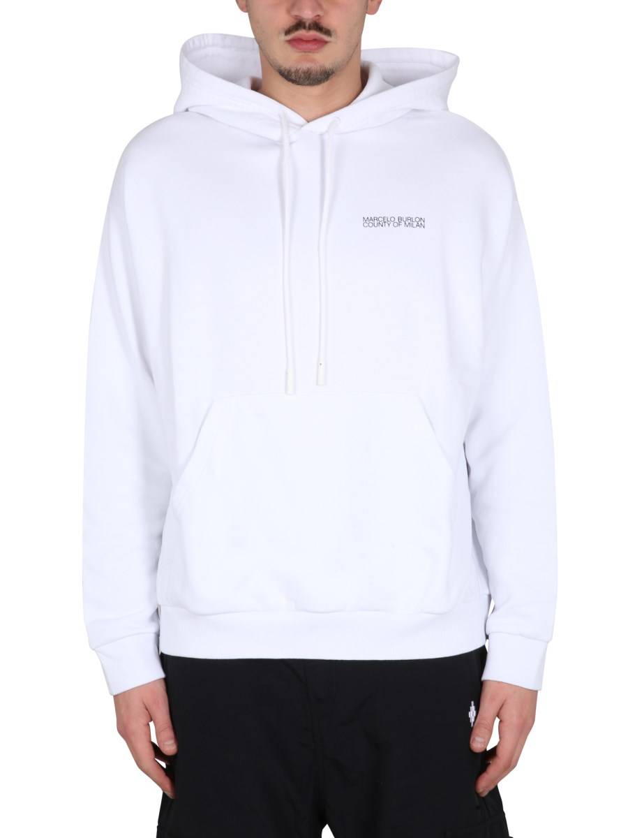 MARCELO BURLON COUNTY OF MILAN FELPA CON CAPPUCCIO IN FELPA DI COTONE CON STAMPA