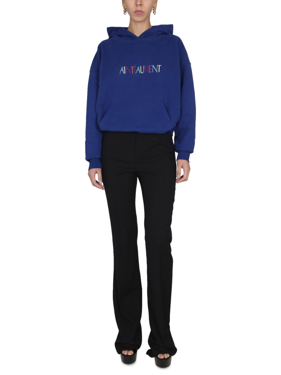 SAINT LAURENT FELPA CON CAPPUCCIO “SAINT LAURENT” IN COTONE