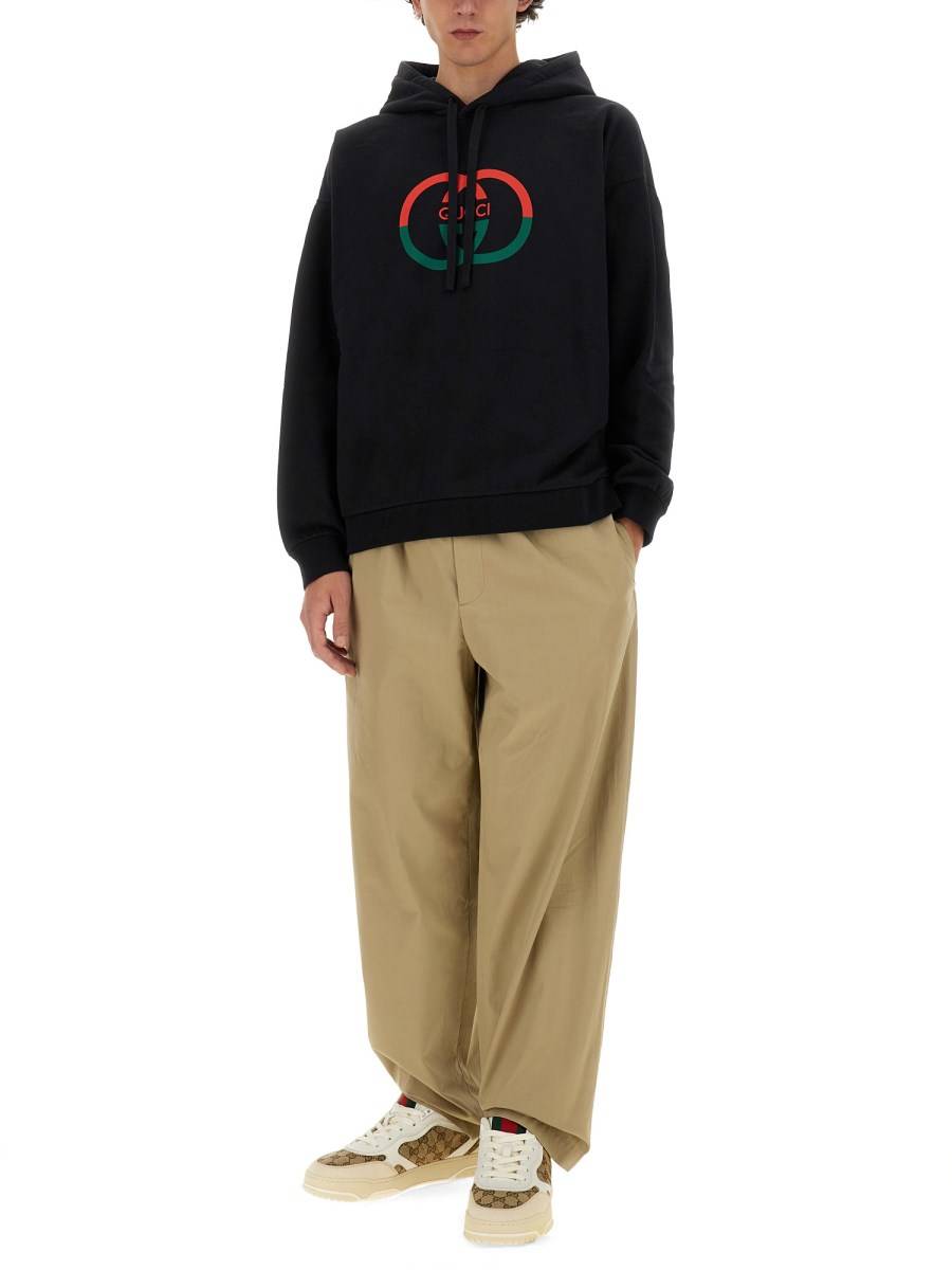 GUCCI FELPA CON CAPPUCCIO STAMPATA IN JERSEY DI COTONE