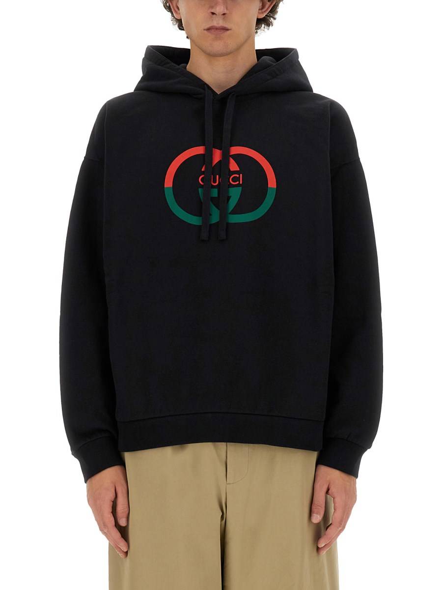 GUCCI FELPA CON CAPPUCCIO STAMPATA IN JERSEY DI COTONE