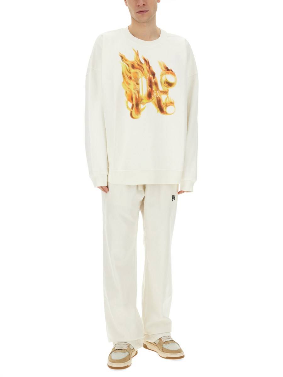 PALM ANGELS FELPA CON STAMPA "BURNING MONOGRAM" IN COTONE