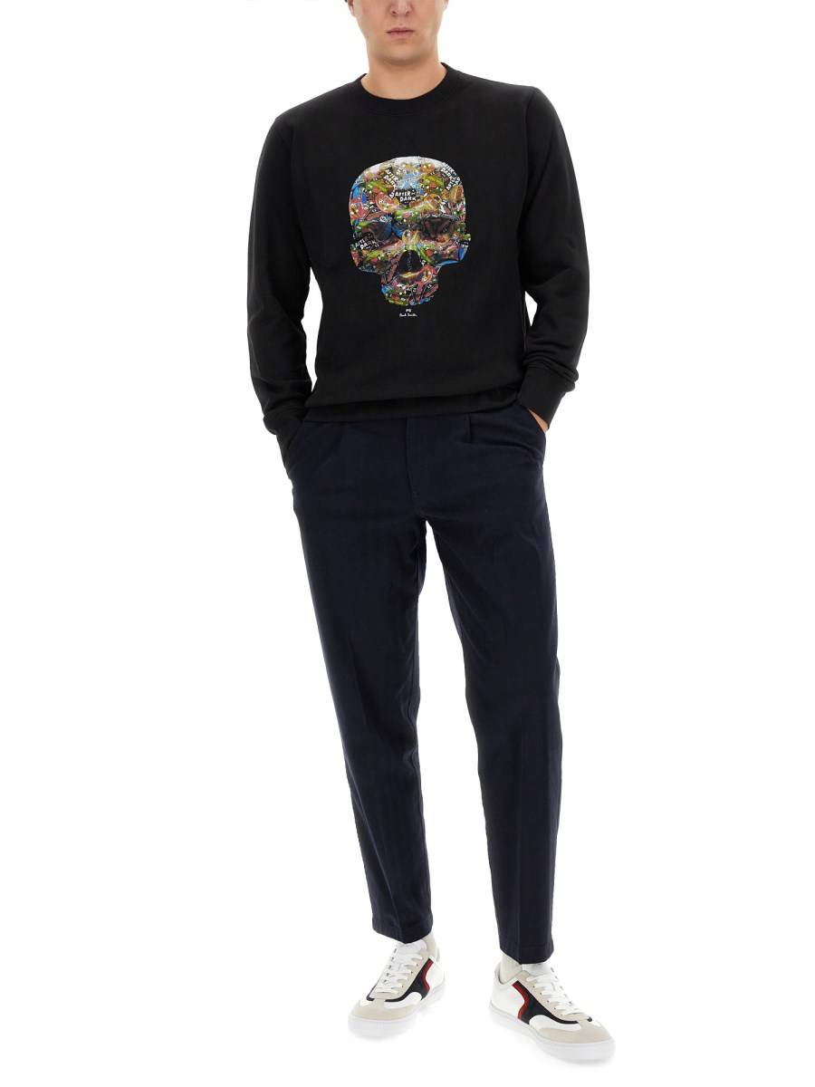 PS BY PAUL SMITH FELPA CON STAMPA STICKER SKULL IN JERSEY DI COTONE