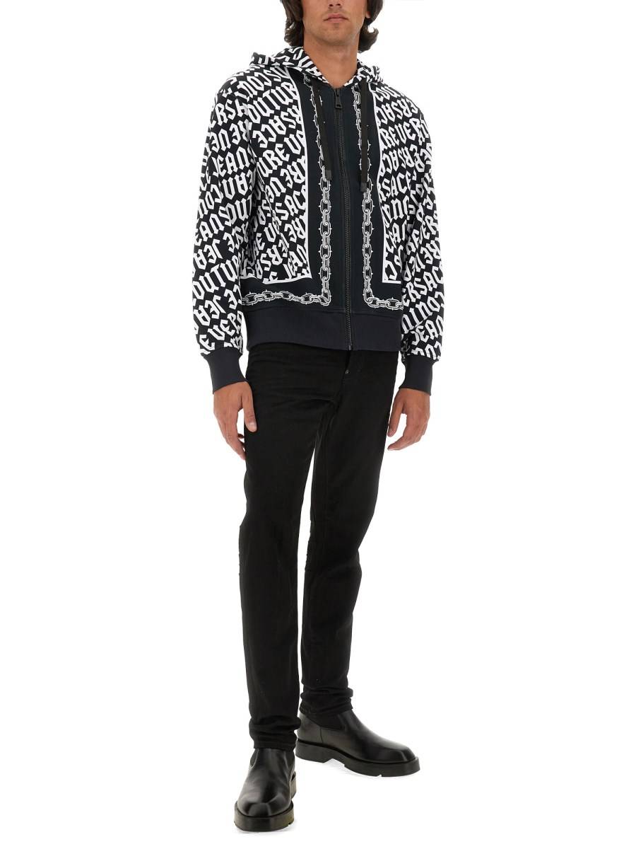 VERSACE JEANS COUTURE FELPA CON ZIP E STAMPA LOGO IN COTONE