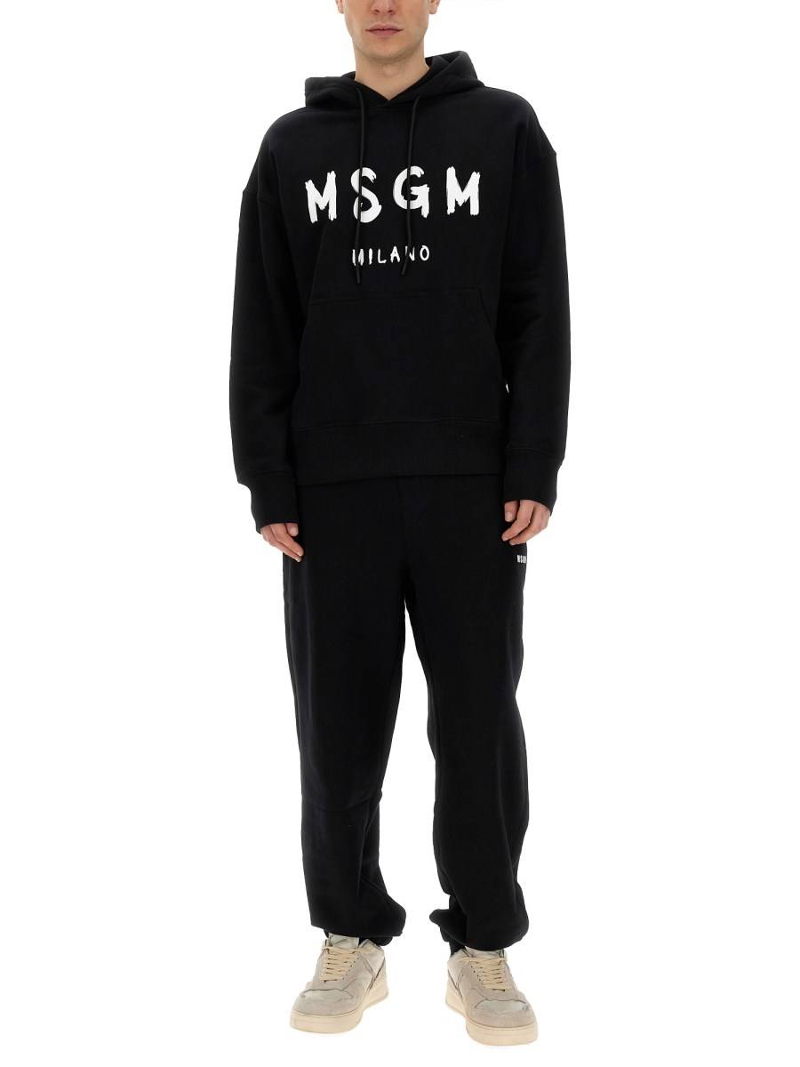 MSGM FELPA IN COTONE CON CAPPUCCIO CON LOGO PENNELLATO