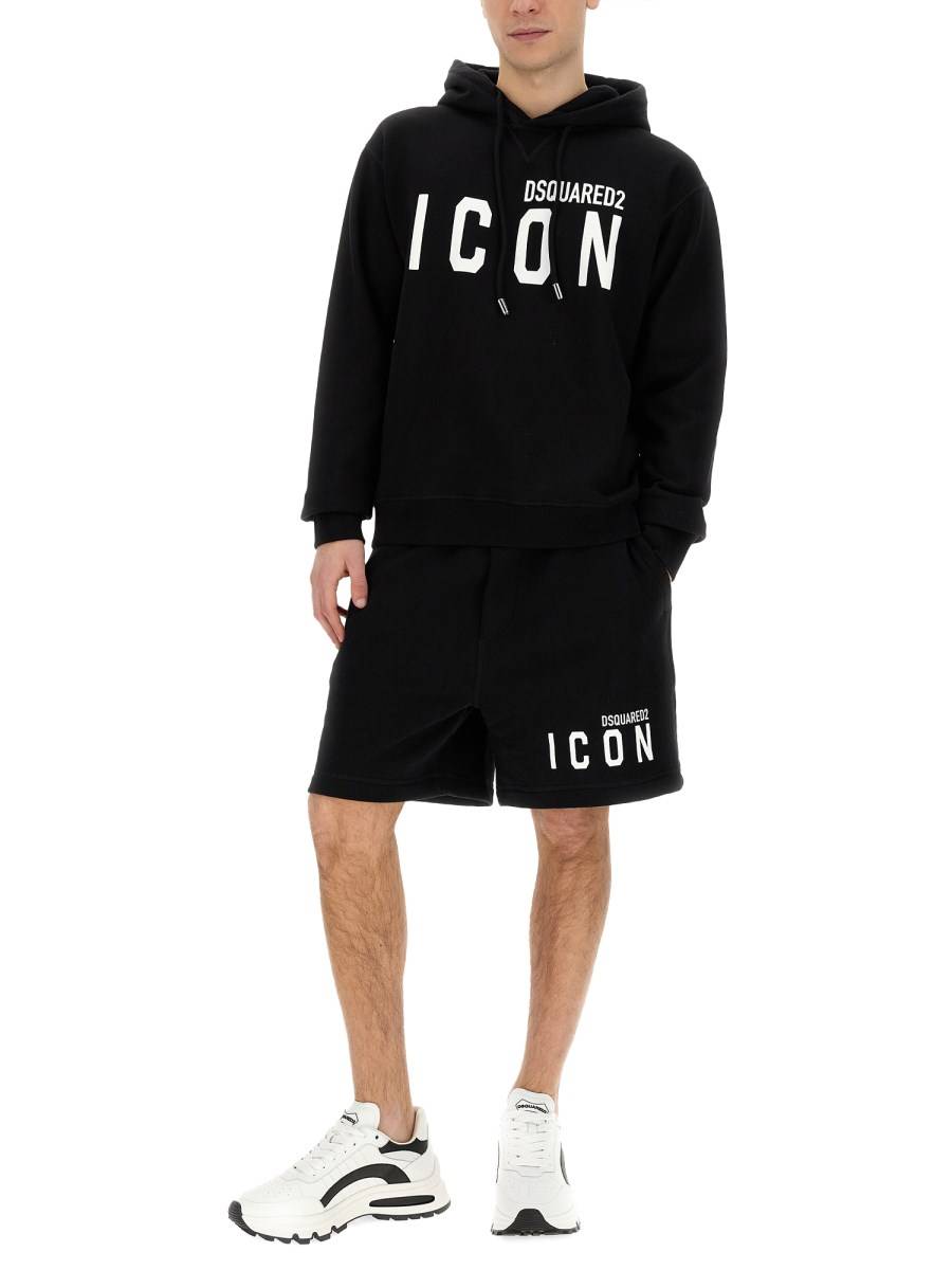 DSQUARED FELPA IN COTONE CON CAPPUCCIO CON STAMPA LOGO "ICON"