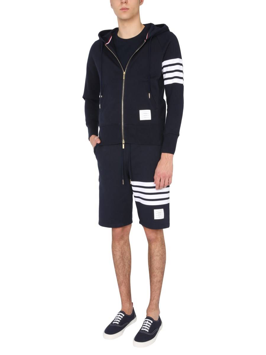 THOM BROWNE FELPA IN COTONE CON CAPPUCCIO E DETTAGLIO 4BAR