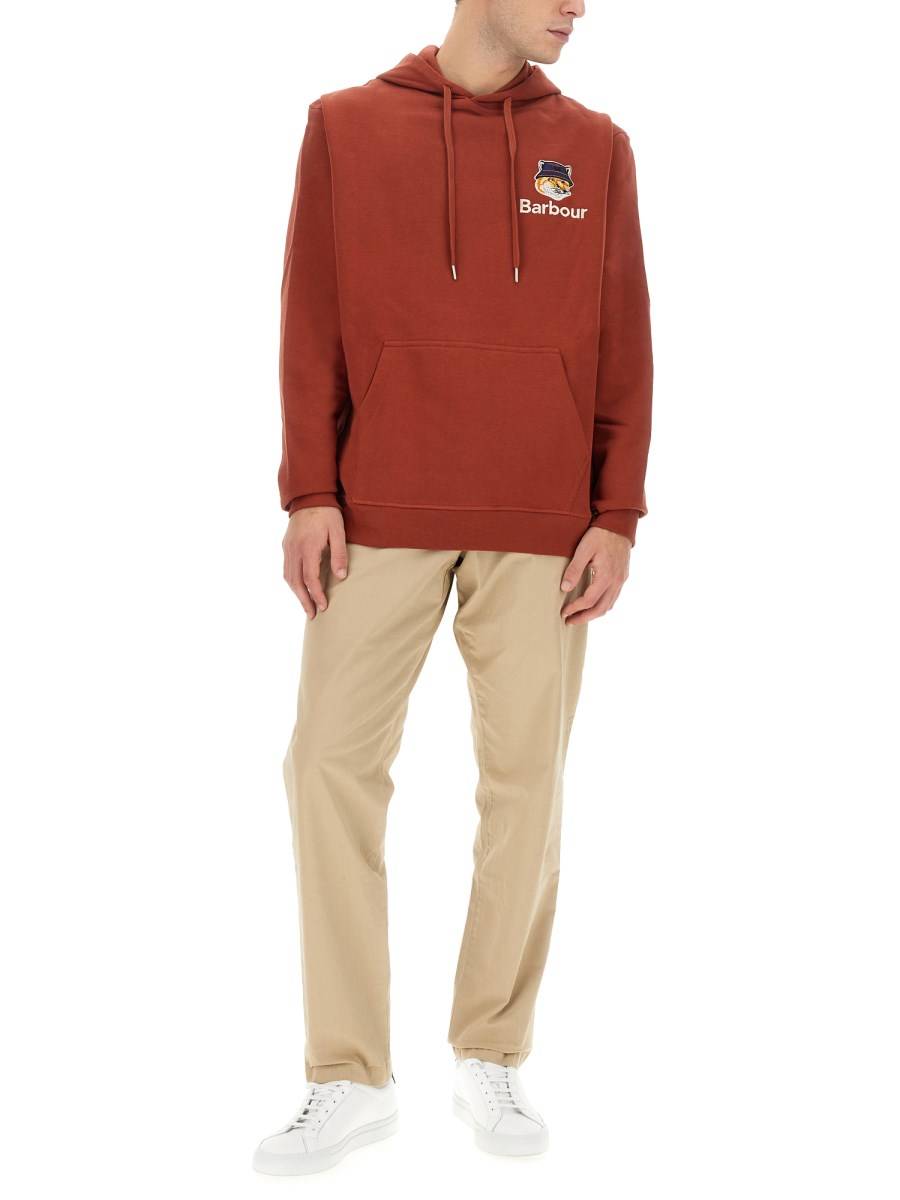 MAISON KITSUNÉ X BARBOUR FELPA IN COTONE CON CAPPUCCIO E FOX HEAD