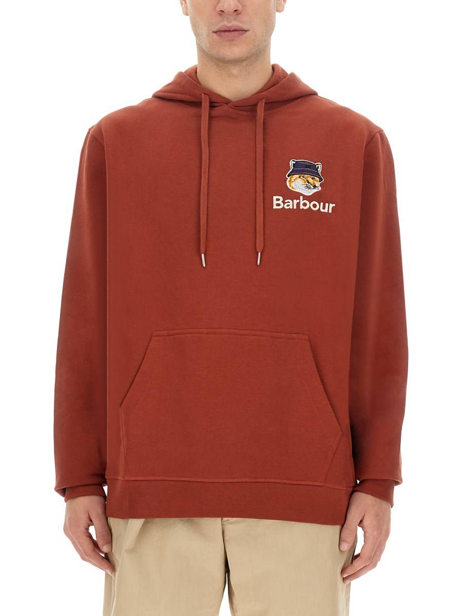 MAISON KITSUNÉ X BARBOUR FELPA IN COTONE CON CAPPUCCIO E FOX HEAD